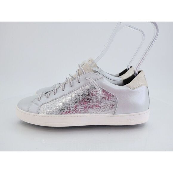 P448 John T Grey Leather Gray Silver Croc Embossed Low Top Sneakers Size 42 11 - Picture 10 of 12